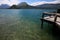 View from a wooden jetty over Lake Annecy