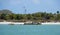 The view of wooden path and rocky beach near Fort Desoto Park, St Petersburg, Florida, U.S.A