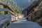 View of wooden suspended pedestrian walkway