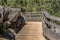 View of wooden suspended pedestrian walkway, overlooking the Paiva river