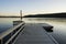 View of the wooden swimming pier in the evening, Ukonlinna beach, Imatra, Finland