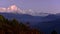 View of world`s tallest mountain peaks at dawn from summit of Poon Hill, Nepal