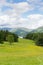 View from Wray Castle of Langdale Valley and mountains Lake District Cumbria uk