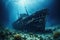 A view of the wreck of a sunken ship in the Red Sea, Titanic shipwreck lying silently on the ocean floor. The image showcases the