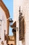 View of the wrought-iron grille and streetlight, Sitges, Barcelona, Catalunya, Spain. Vertical.