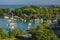 A view of yachts and boats moored on an inner waterway in Castries, St Lucia