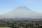 view from yanaguara to the misti volcano without snow in arequipa peru