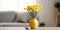 View of yellow flowers in slim thin yellow ceramic vase generative AI