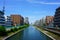 View of Yokojukken river and modern residential buildings . Tokyo, Japan