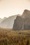 View of Yosemite Valley from Tunnel View point at sunrise - view to Bridalveil falls, El Capitan and Half Dome - Yosemite National