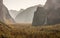 View of Yosemite Valley from Tunnel View point at sunrise - view to Bridalveil falls, El Capitan and Half Dome - Yosemite National