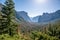 View of Yosemite Valley from Tunnel View point at sunrise - view to Bridalveil falls, El Capitan and Half Dome - Yosemite National