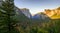 View of Yosemite Valley from Tunnel View point at sunset - view to Bridal veil falls, El Capitan and Half Dome - Yosemite National