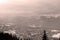 View of Zakopane and Tatra Mountains from Gubalowka in the winter in snowing weather