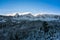 View from zakopane to Swinica mountain peak at winter. Amazing mountain range with snow capped mountain peaks in Tatra Mountains,