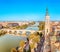 view on the Zaragoza city from the tower of Our Lady Pilar basilica and Ebro river in Spain