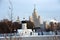 View of Zaryadye park in Moscow in winter. Saint Anna cathedral