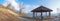 Viewpoint above tourist resort Tegernsee, with lookout platform and benches, early springtime