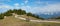 Viewpoint with bench at wank mountain, panorama landscape bavaria