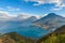 Viewpoint at lake Atitlan with the three volcanos San Pedro, Atitlan and Toliman - you can see the small villages San Pedro and