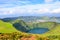 Viewpoint Miradouro da Boca do Inferno in Sao Miguel Island, Azores, Portugal. Amazing crater lakes surrounded by green fields and