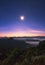 Viewpoint mist mountain colorful with the moon at dawn