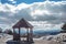 Viewpoint on mountain with snow and cloudy sky