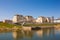 Viewpoint with observation platform at the confluence of the Inn and Mangfall rivers in Rosenheim, Bavaria, Germany