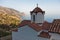 Viewpoint from St.Catherine church on a hiking trail near Lissos gorge to a coastline above Sougia bay at sunset, island of Crete