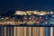 Views of AlmuÃ±ecar with its Arabian castle and its rocks at nightfall. Long exposure