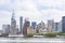 Views of Battery Park and the skyscrapers of Lower Manhattan in New York, United States