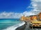 Views on Beach of the resort town Camogli from above