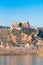 Views of the castle of Miravet, Tarragona, Catalunya, Spain. Vertical. Copy space for text.