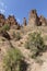 Views within the Charyn Canyon to the reddish sandstone cliffs. The canyon is also called valley of castles