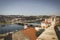 Views of the city of Coimbra Portugal from the hill to the river, bridge and historic buildings. City landscape