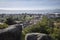 Views of the city and the sea from the lookout of La Pastora in Cambados, Rias Bajas, Pontevedra, Galicia, Spain