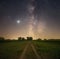 Views of the clear autumn sky, Saturn, Jupiter and Milky way