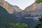 Views of the Cotatuero circus with its waterfall at sunrise in Ordesa and Monte Perdido National Park