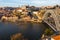 Views of the Douro river, Ribeira and Luis I iron Bridge, Porto, Portugal. travel.