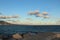 Views of the Fuengirola dike in the harbor at sunset