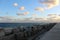 Views of the Fuengirola dike in the harbor at sunset