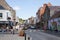 Views of the High Street in Glastonbury, Somerset in the UK
