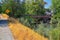 Views of Jordan River Trail Pedestrian and Train Track Bridge with surrounding trees, Russian Olive, cottonwood and muddy stream a