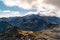 Views of the Maladetas massif with the Aneto and Maladeta peaks and Aneto glacier with some cloud coming down from the Sacroux