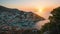 Views of Marina of the Hydra island in twilight. Aegean sea, Greece. Travel.