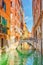 Views of the most beautiful channel of Venice, narrow streets, h