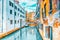 Views of the most beautiful channels of Venice, narrow streets, houses