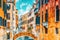 Views of the most beautiful channels of Venice, narrow streets, houses