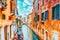 Views of the most beautiful channels of Venice, narrow streets, houses