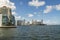 Views of oceanfront luxury residential buildings at the bay in Miami, Florida